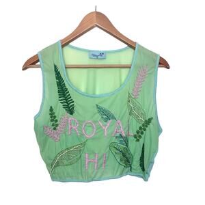 Letarte Green Pink Embroidered Beaded Royal HI (Hawaii) Top Women’s Sz Medium